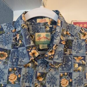 Vintage REYN SPOONER REGENCY Hawaiian Shirt Mens Large Blue Cotton Button